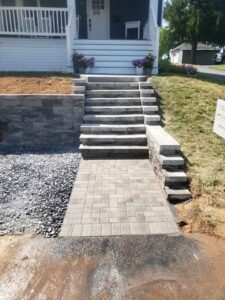 retaining wall and steps hardscaping installation